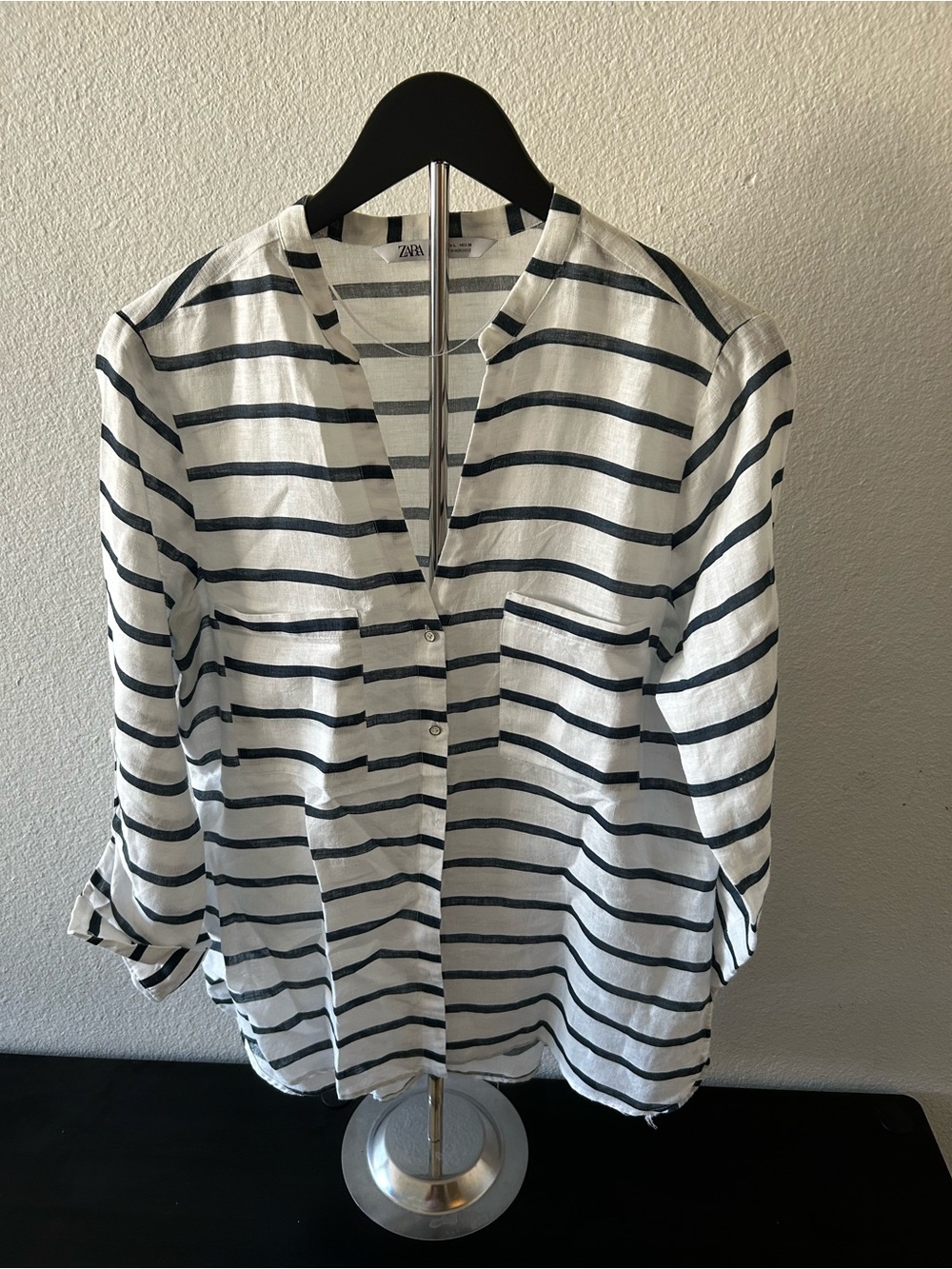 Zara White Blouse with Navy Stripes